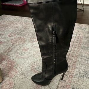 Women's Black Leather Knee-High Boots